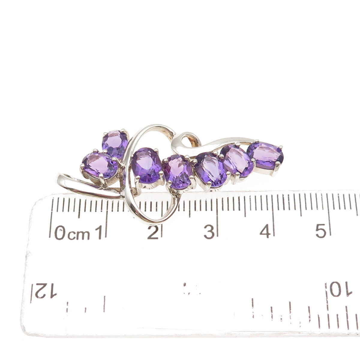 925 Sterling Silver Vintage Real Oval-Cut Amethyst Modernist Charm Pendant