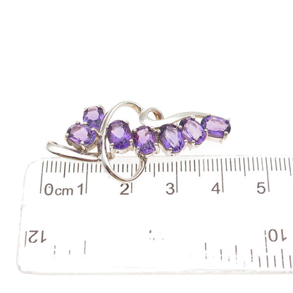 925 Sterling Silver Vintage Real Oval-Cut Amethyst Modernist Charm Pendant