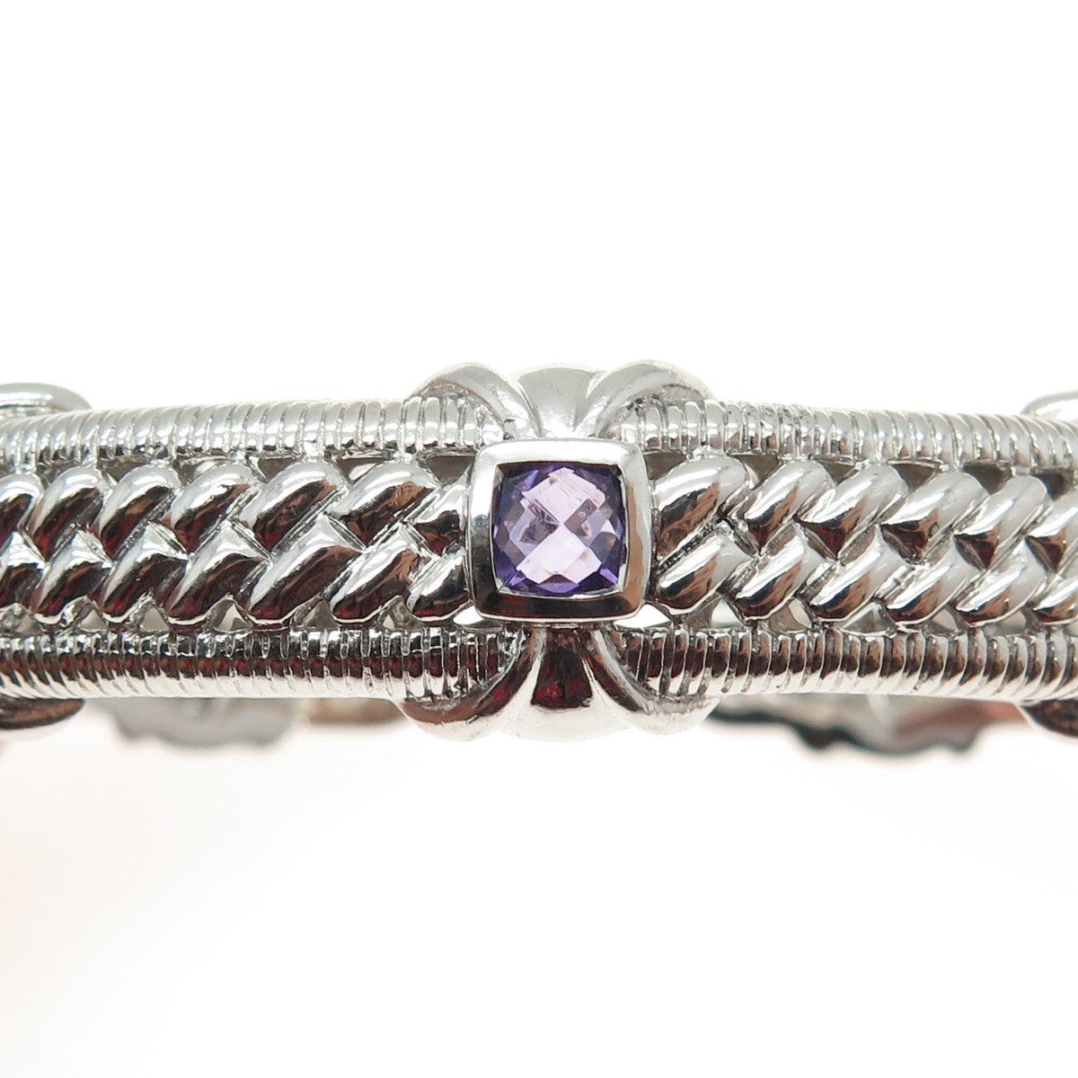 JUDITH RIPKA 925 Sterling Silver Amethyst Gem Boho Heavy Cuff Bracelet 7.5"
