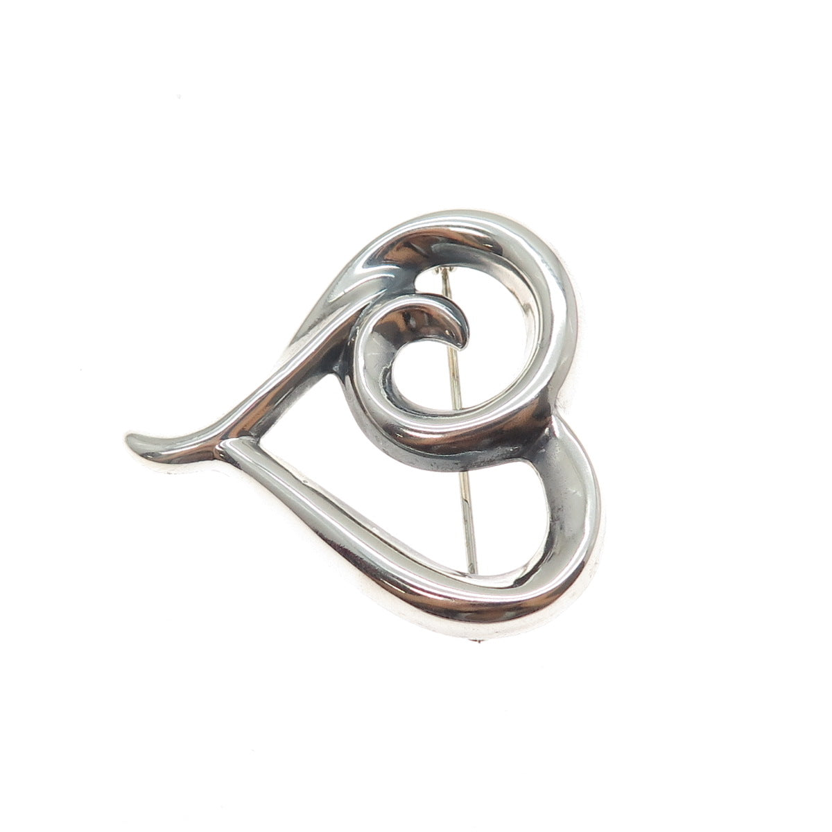 925 Sterling Silver Vintage Modernist Heart Oxidized Pin Brooch