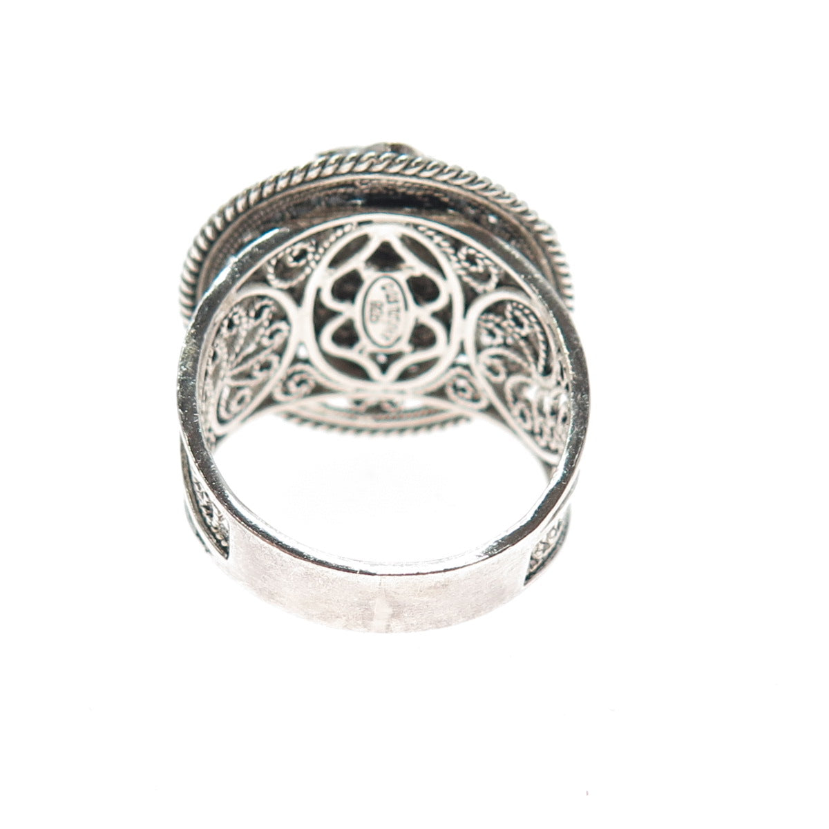 925 Sterling Silver Vintage Filigree Flower Oxidized Ring Size 11.25