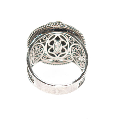 925 Sterling Silver Vintage Filigree Flower Oxidized Ring Size 11.25