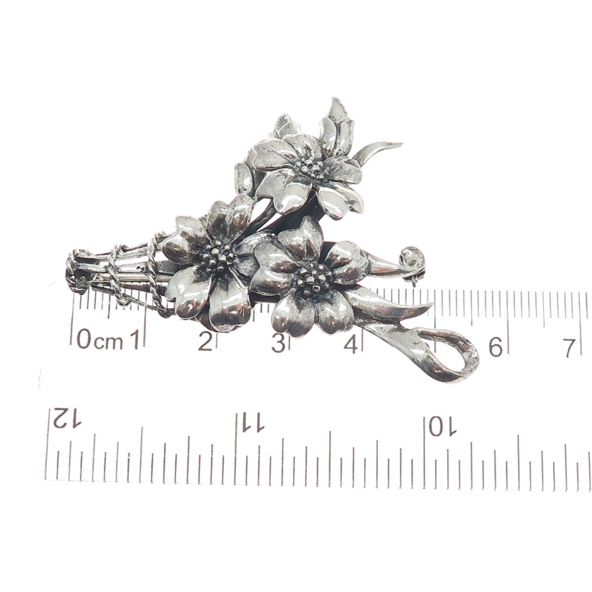 DANECRAFT 925 Sterling Silver Antique Art Deco Flower Bouquet Oxidized Brooch