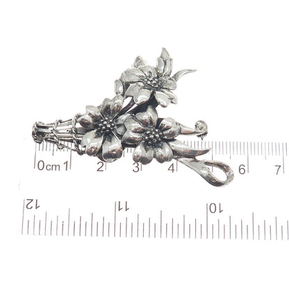 DANECRAFT 925 Sterling Silver Antique Art Deco Flower Bouquet Oxidized Brooch