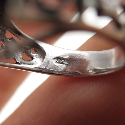 925 Sterling Silver Real Round-Cut Amethyst Ornate Flower Ring Size 8.25