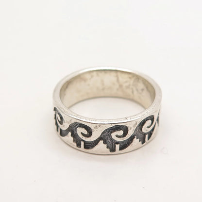 925 Sterling Silver Vintage Water Pattern Band Ring Size 8