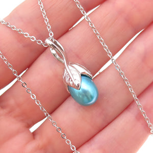 925 Sterling Silver Real Tahitian Blue Pearl Floral Cable Chain Necklace 18"