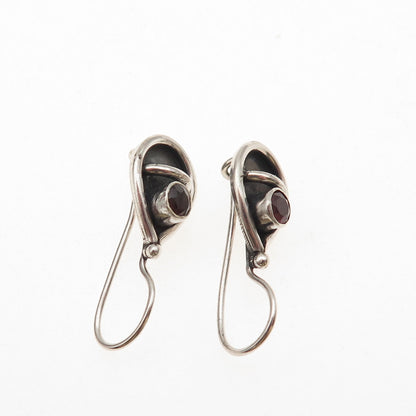 925 Sterling Silver Vintage Real Red Garnet Teardrop Oxidized Dangle Earrings
