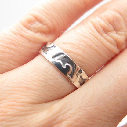 925 Sterling Silver Vintage Fish Band Ring Size 6.75