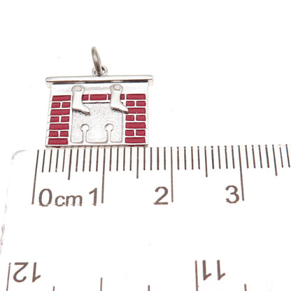 Wells 925 Sterling Silver Vintage Enamel Merry Christmas Fireplace Charm Pendant