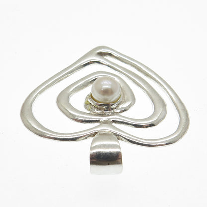 925 Sterling Silver Vintage Real Pearl Spiral Heart Pendant