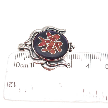 Ursula 925 Sterling Silver Vintage Enamel Floral Modernist Charm Pendant