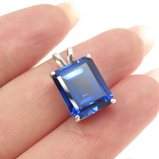 925 Sterling Silver Vintage Emerald-Cut Lab-Created Sapphire Pendant