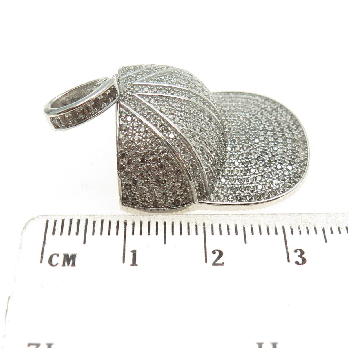 REL 925 Sterling Silver Round-Cut Shaped C Z Baseball Cap Pendant