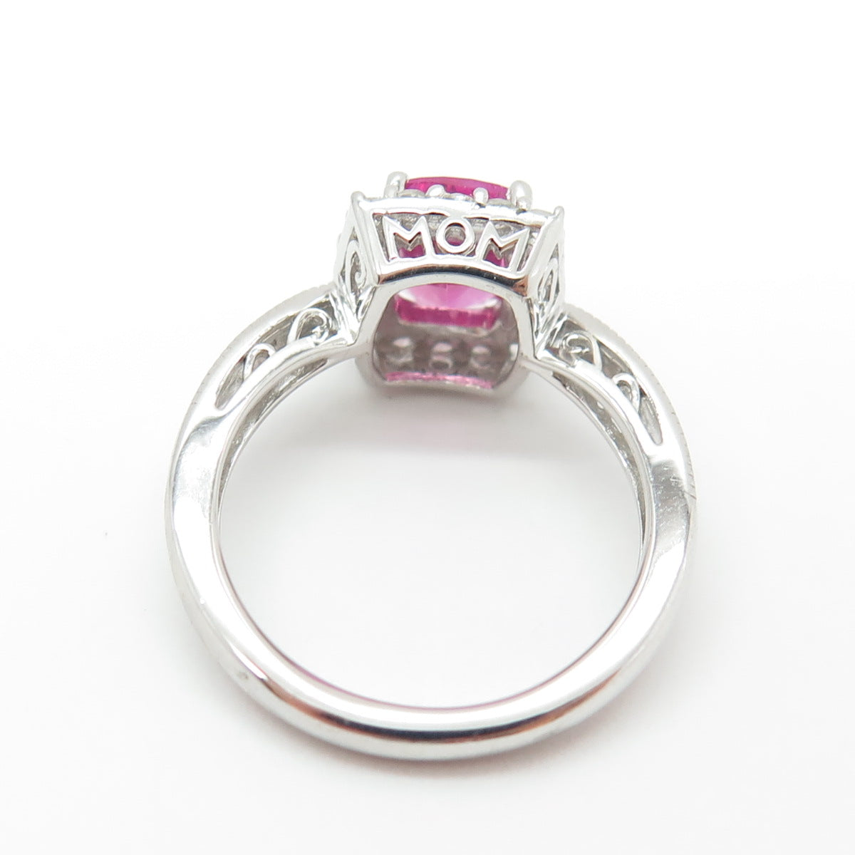 SUN 925 Sterling Silver Lab-Created Pink Sapphire & Topaz Promise Ring Size 8