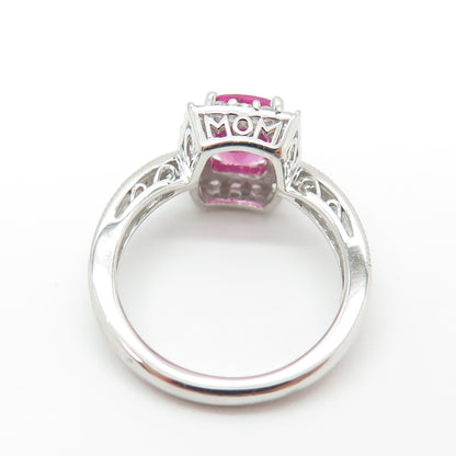 SUN 925 Sterling Silver Lab-Created Pink Sapphire & Topaz Promise Ring Size 8