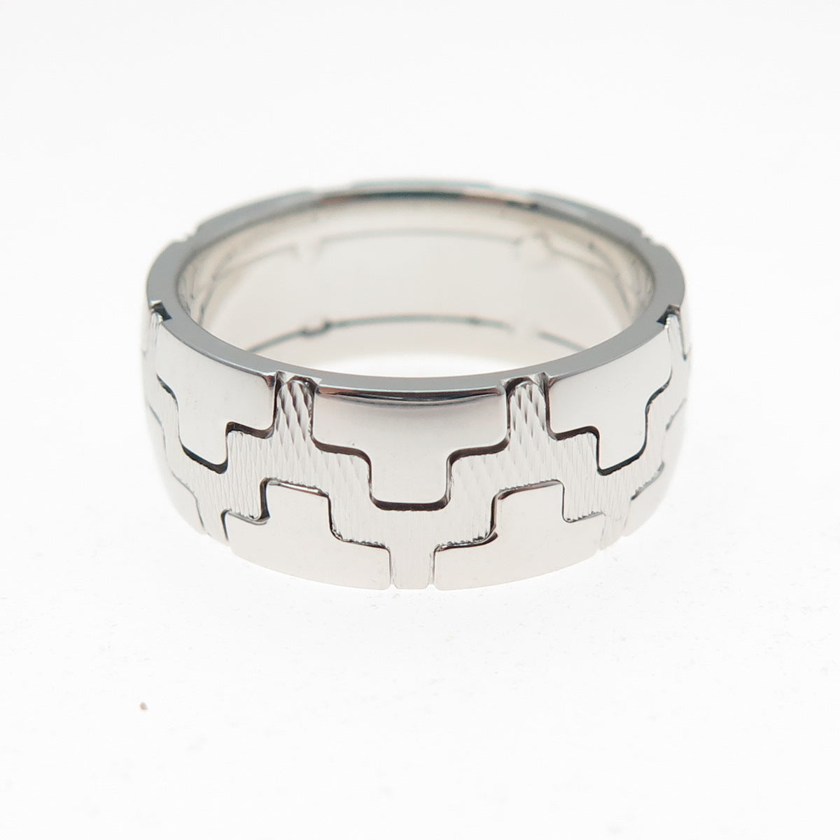 NEOS 925 Sterling Silver Textured Puzzle Band Ring Size 7.75