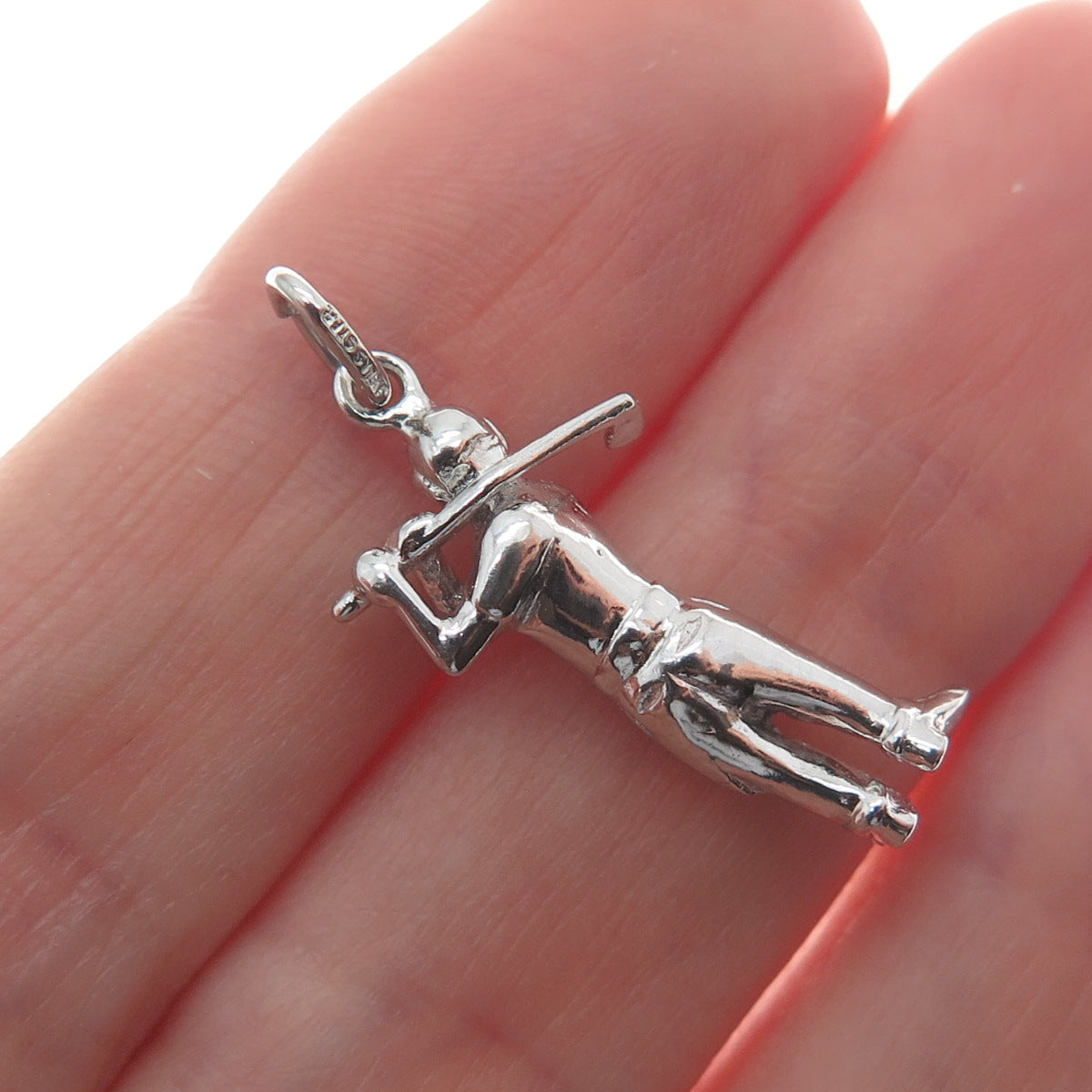 WELLS 925 Sterling Silver Vintage Golf Player Minimalist 3D Charm Pendant