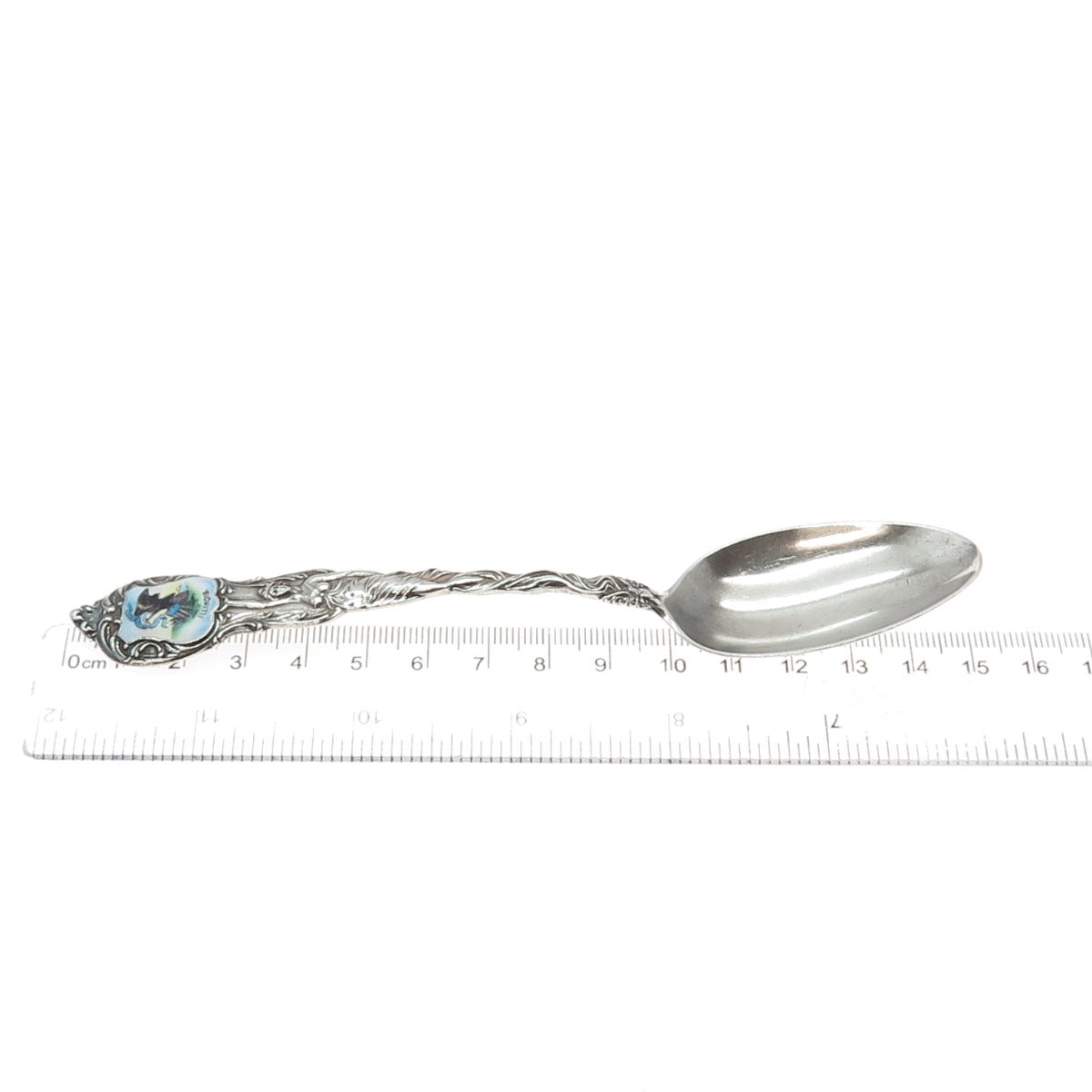 SHEPARD 925 Sterling Silver Antique Enamel Illinois States & Cities Coffee Spoon
