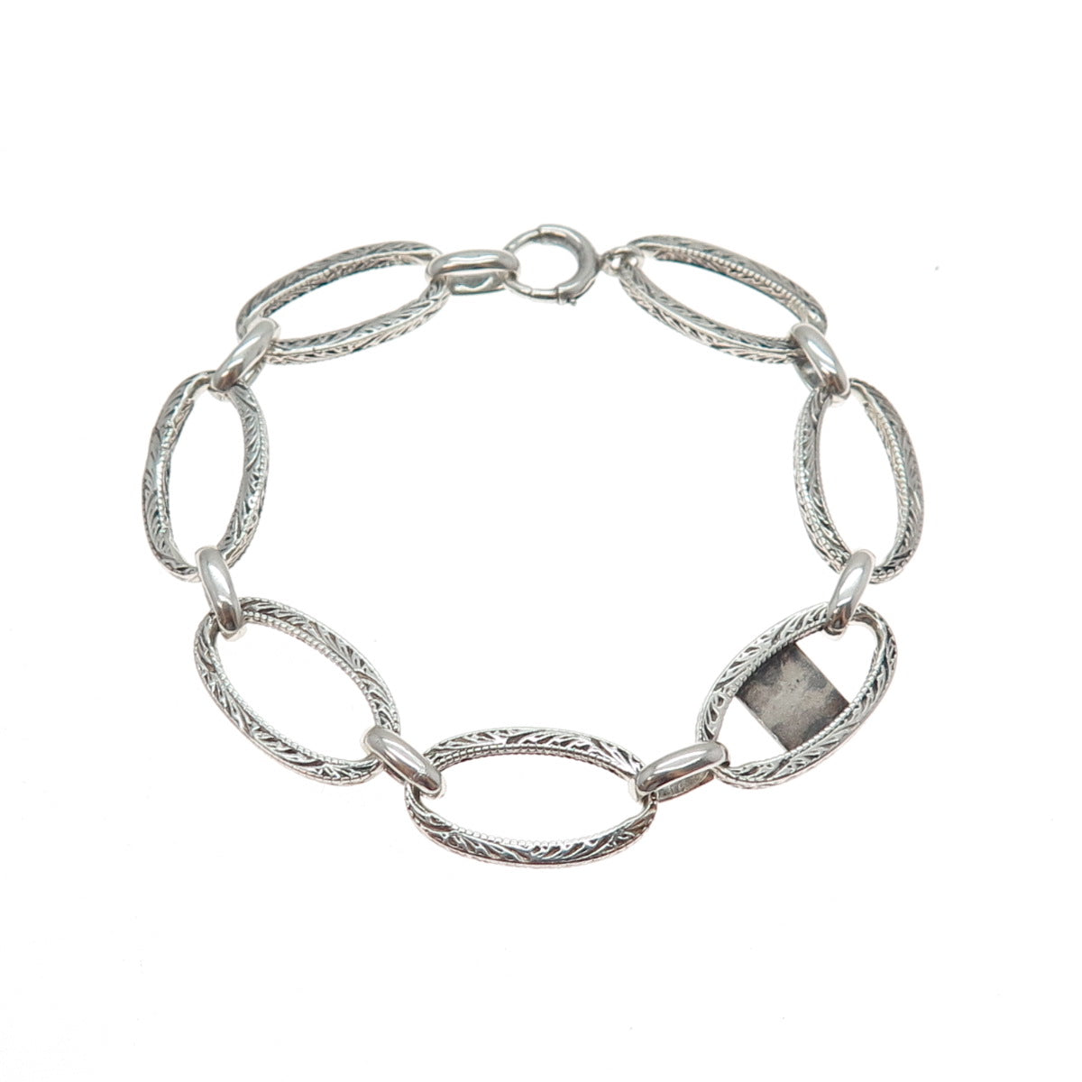 925 Sterling Silver Antique Delta Epsilon Phi Sorority Oval Link Bracelet 6.25"