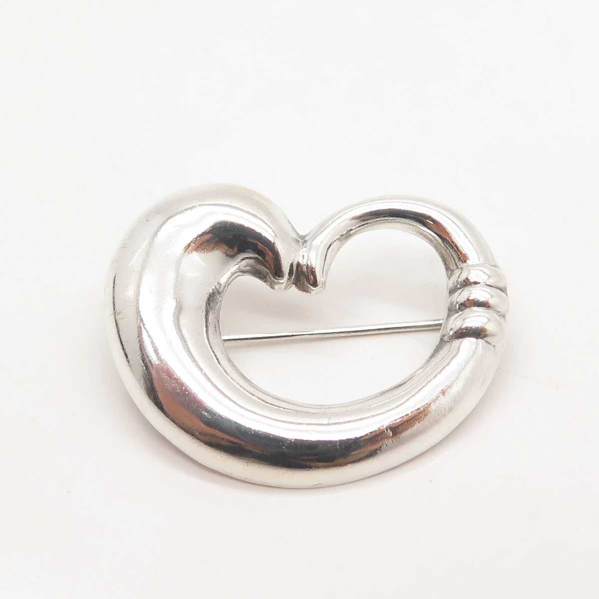 925 Sterling Silver Vintage Open Heart Pin Brooch