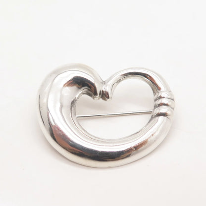 925 Sterling Silver Vintage Open Heart Pin Brooch