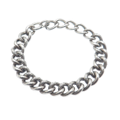 800 Silver Antique Art Deco Ornate Curb Link Oxidized Bracelet 9"