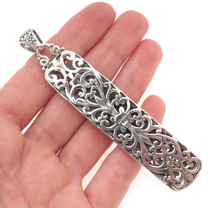 SARDA Sterling Silver Vintage Real Aquamarine Granulated Floral Scroll Pendant