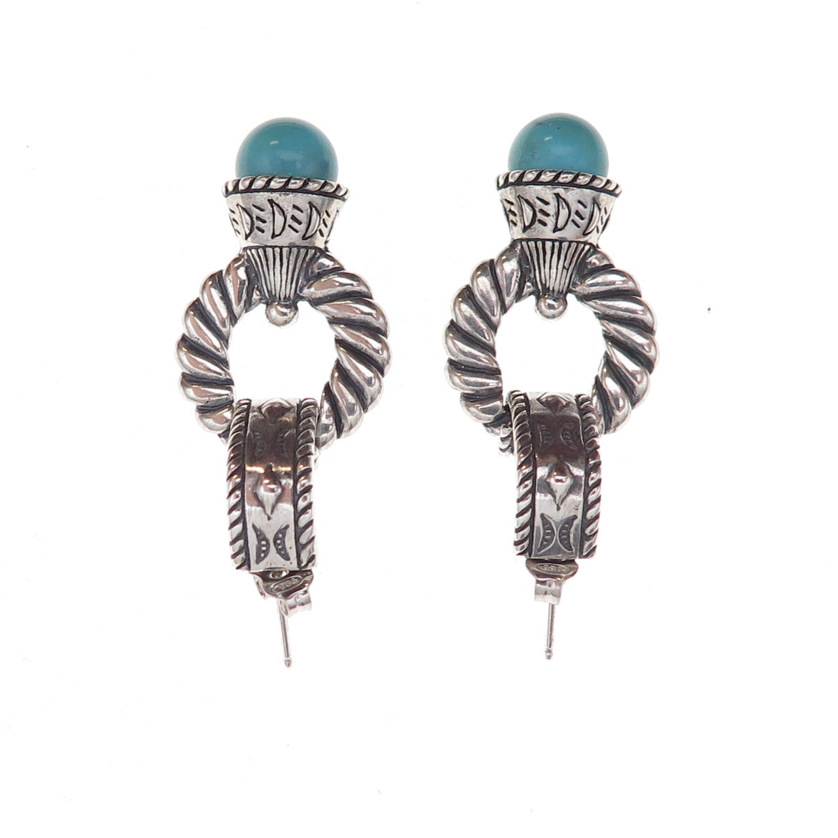 Carolyn Pollack 925 Sterling Silver Vintage Real Turquoise Door-Knocker Earrings