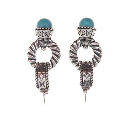 Carolyn Pollack 925 Sterling Silver Vintage Real Turquoise Door-Knocker Earrings