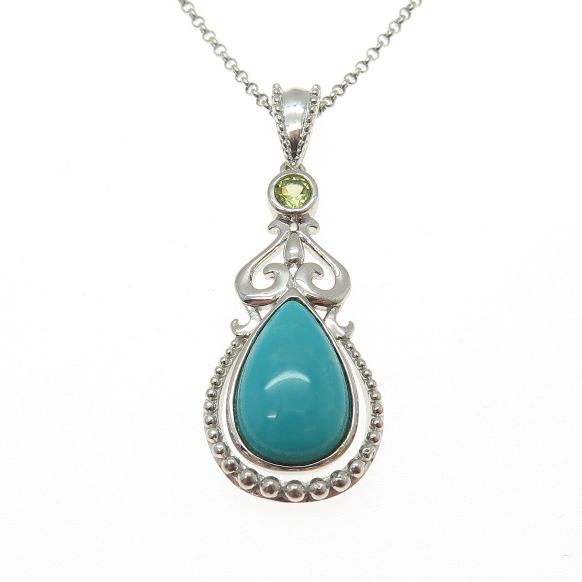MICHELLE ALBALA 925 Sterling Silver Vintage Italy Turquoise Peridot Necklace 18"
