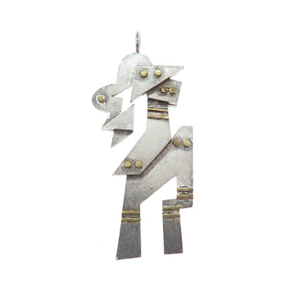 925 Sterling Silver 2-Tone Vintage Modernist Abstract Man Charm Pendant