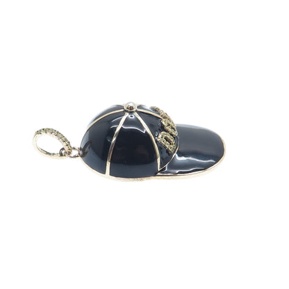 DESIGNS BY YAGI 925 Sterling Silver Gold Plated Enamel C Z Dope Cap Pendant