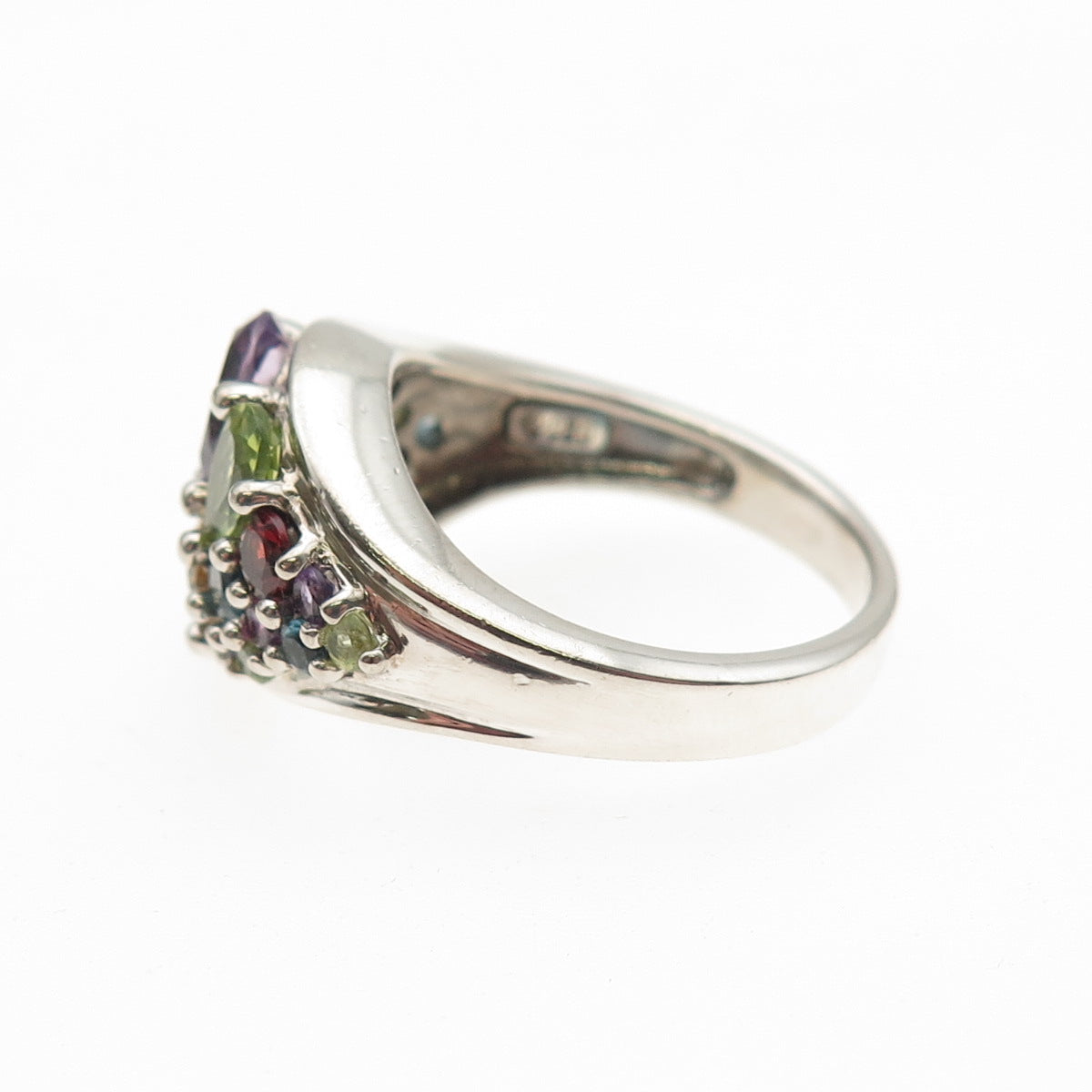 Sterling Vintage Topaz Amethyst Garnet Peridot Citrine Tourmaline Ring Size 8.25