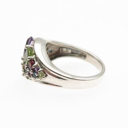 Sterling Vintage Topaz Amethyst Garnet Peridot Citrine Tourmaline Ring Size 8.25
