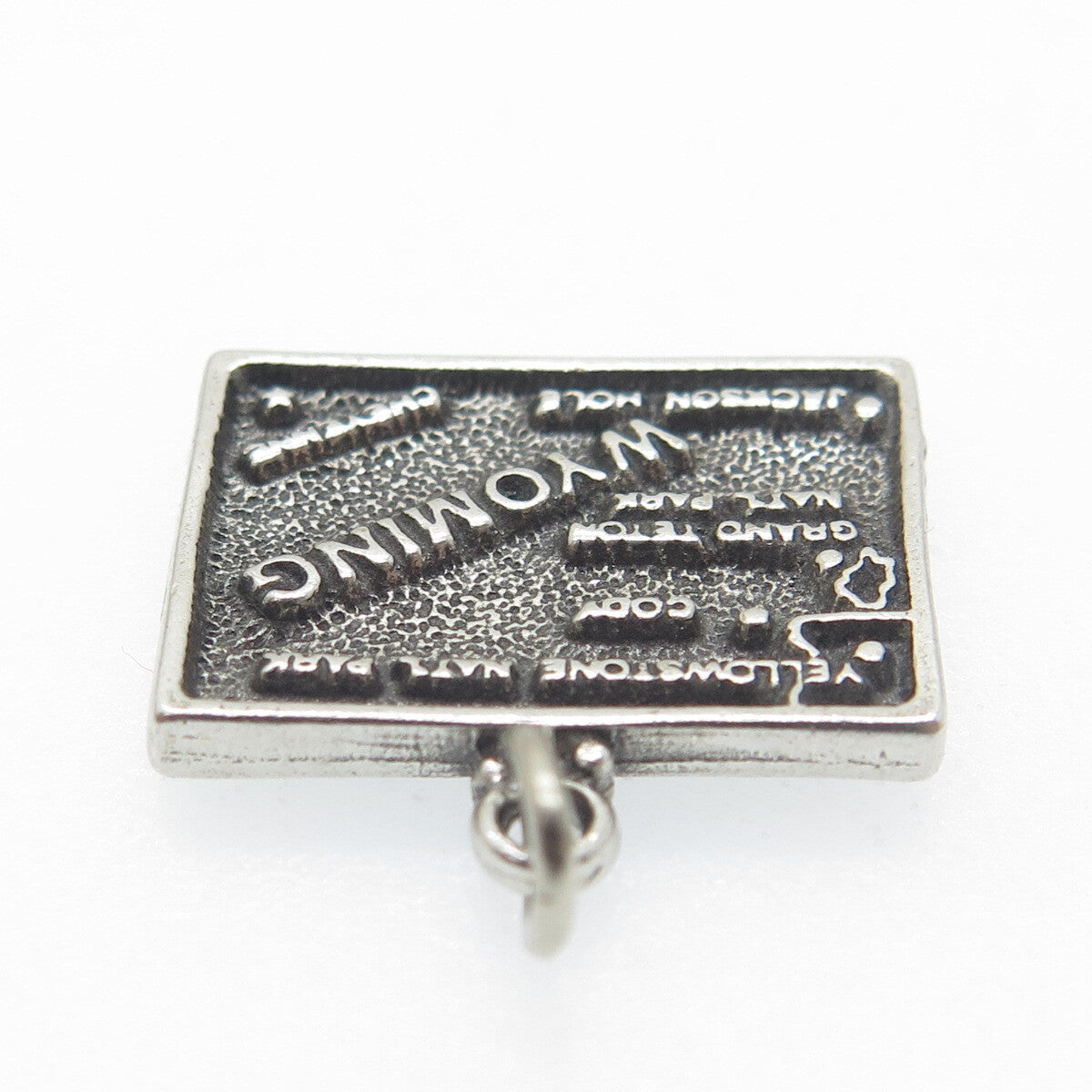 925 Sterling Silver Vintage Wyoming State Map Minimalist Oxidized Charm Pendant
