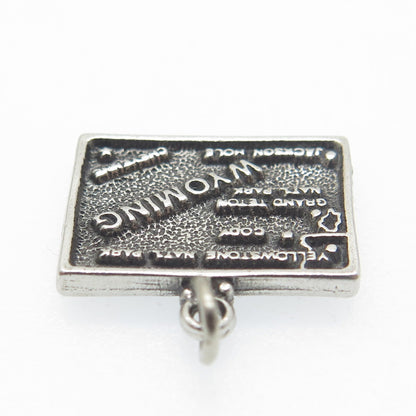 925 Sterling Silver Vintage Wyoming State Map Minimalist Oxidized Charm Pendant
