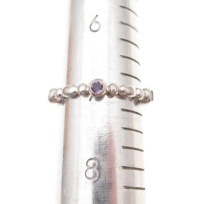 925 Sterling Silver Real Round-Cut Amethyst Station Band Ring Size 7