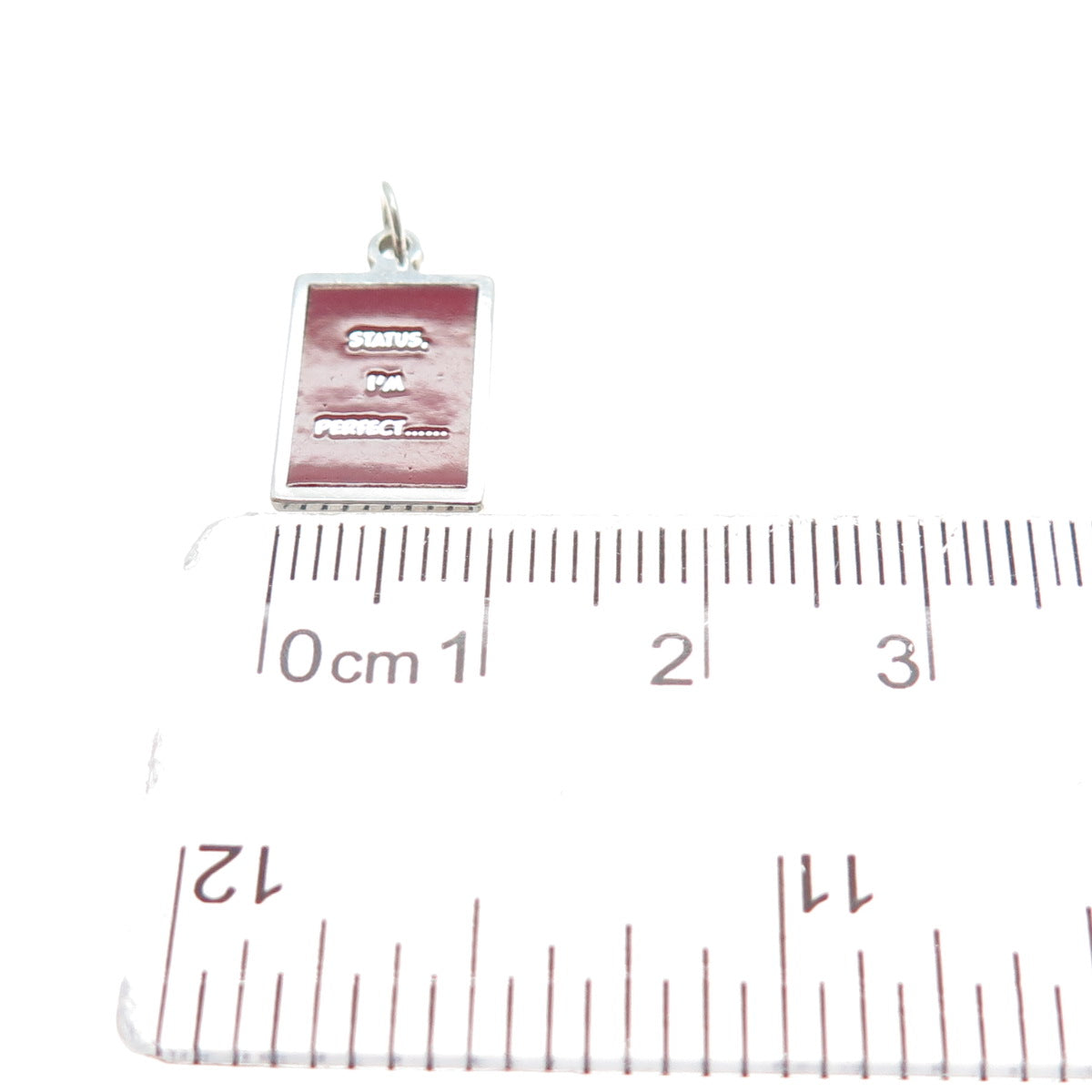 925 Sterling Silver Red Enamel Status I'm Perfect Minimalist Charm Pendant