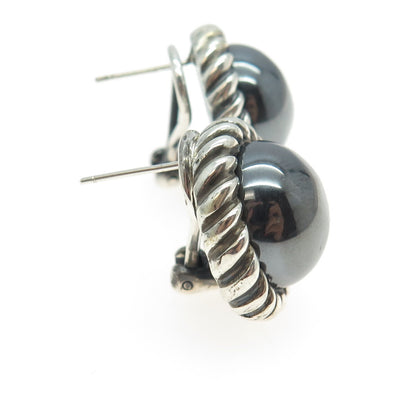 925 Sterling Silver Vintage Real Hematite Omega Back Earrings