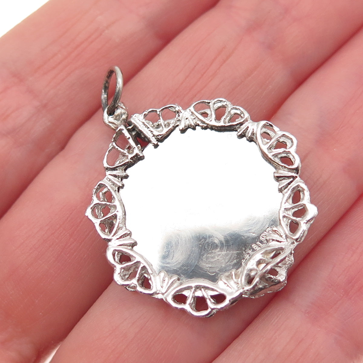 925 Sterling Silver Vintage Rhinestone Fireplace Merry Christmas Charm Pendant