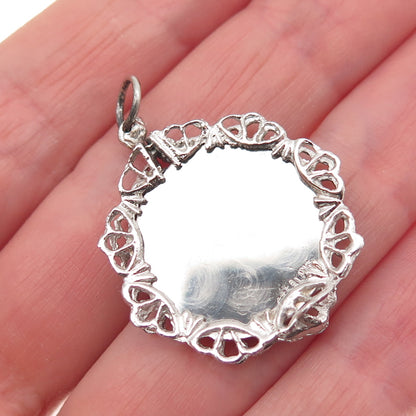 925 Sterling Silver Vintage Rhinestone Fireplace Merry Christmas Charm Pendant