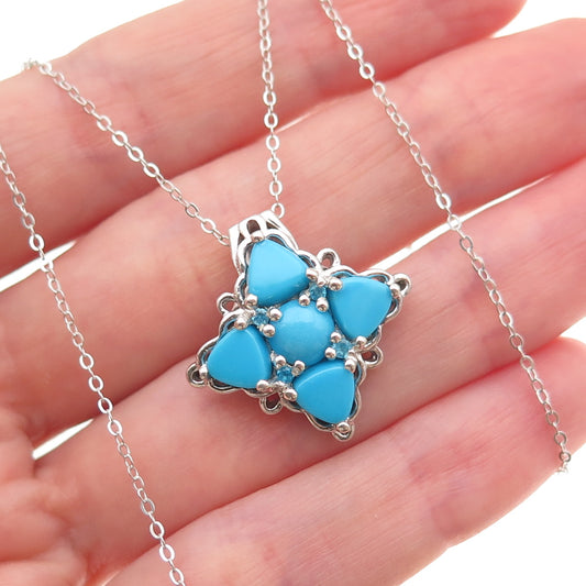 Chuck Clemency 925 Sterling Silver Real Turquoise Apatite Chain Necklace 20"