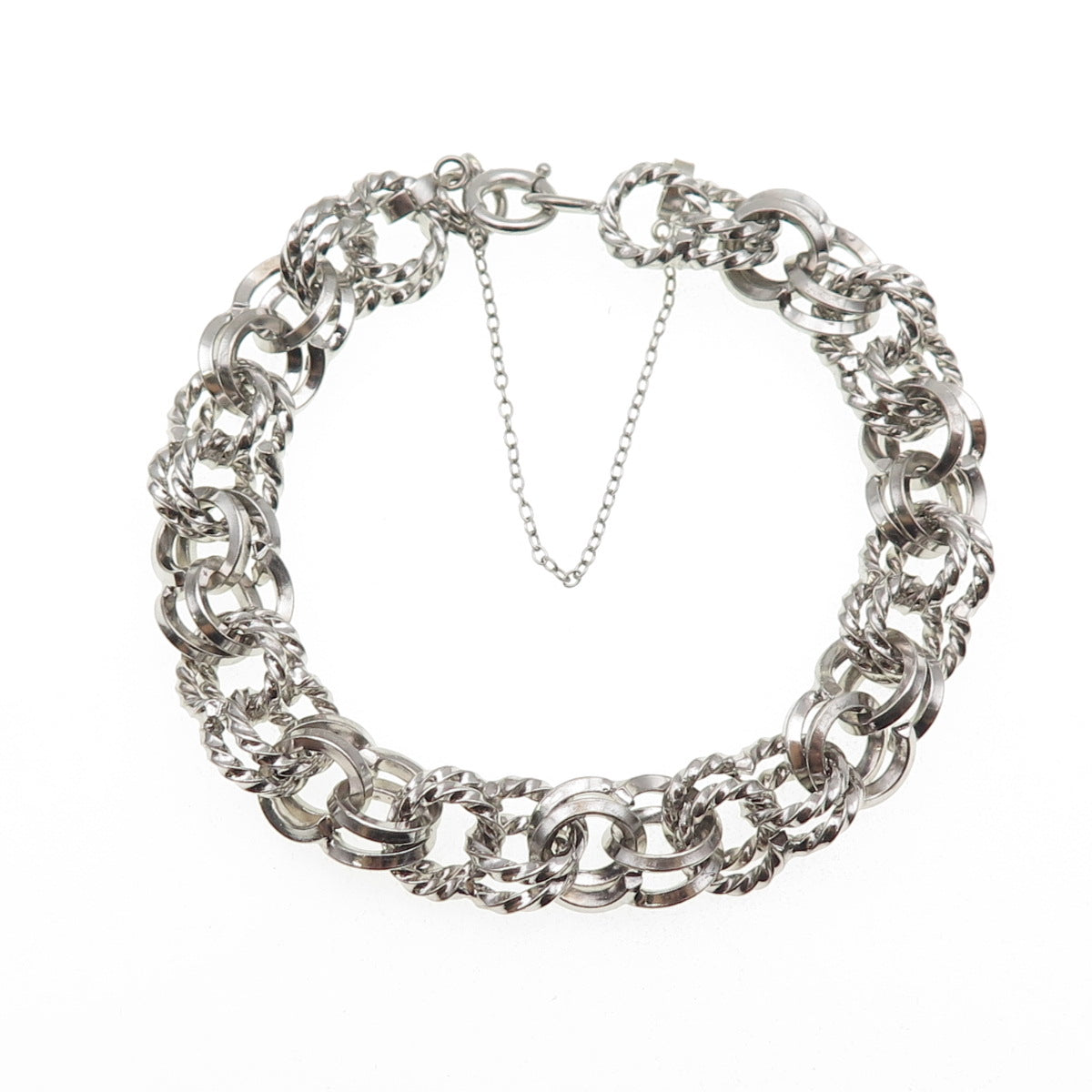 1/20 12K White Gold Filled Antique Art Deco Double Rolo Link Bracelet 6.75"