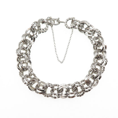 1/20 12K White Gold Filled Antique Art Deco Double Rolo Link Bracelet 6.75"