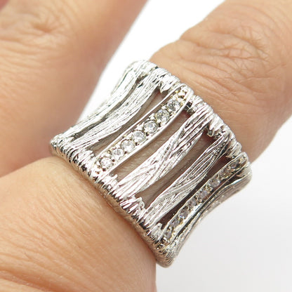 925 Sterling Silver Vintage C Z Wide Band Ring Size 7.25