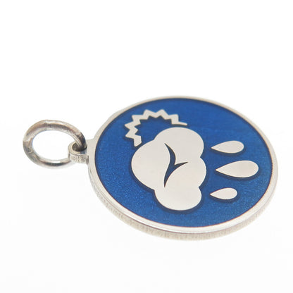 925 Sterling Silver Blue Enamel Rainy Season Minimalist Charm Pendant