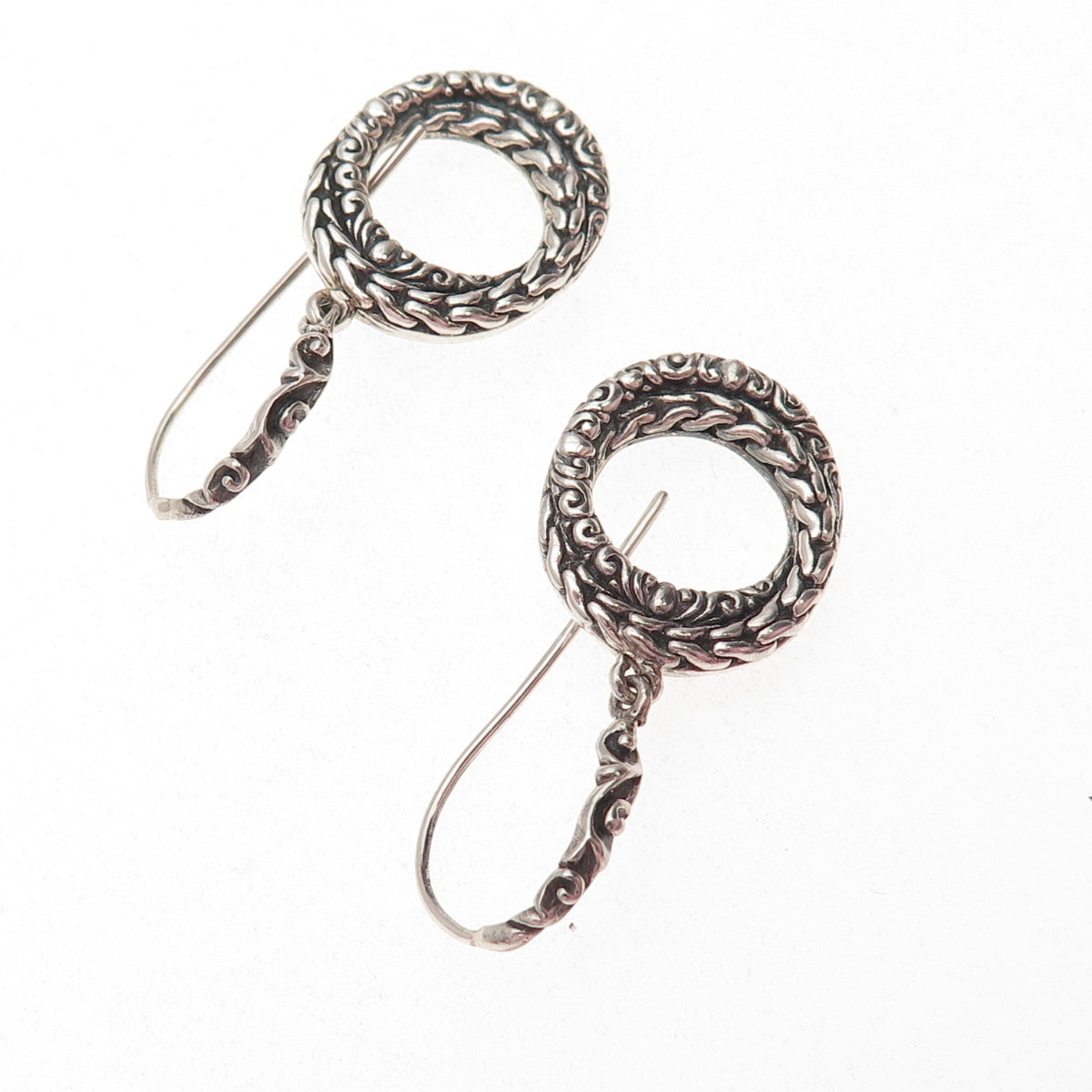 925 Sterling Silver Vintage Interlocked Circle Oxidized Dangle Earrings