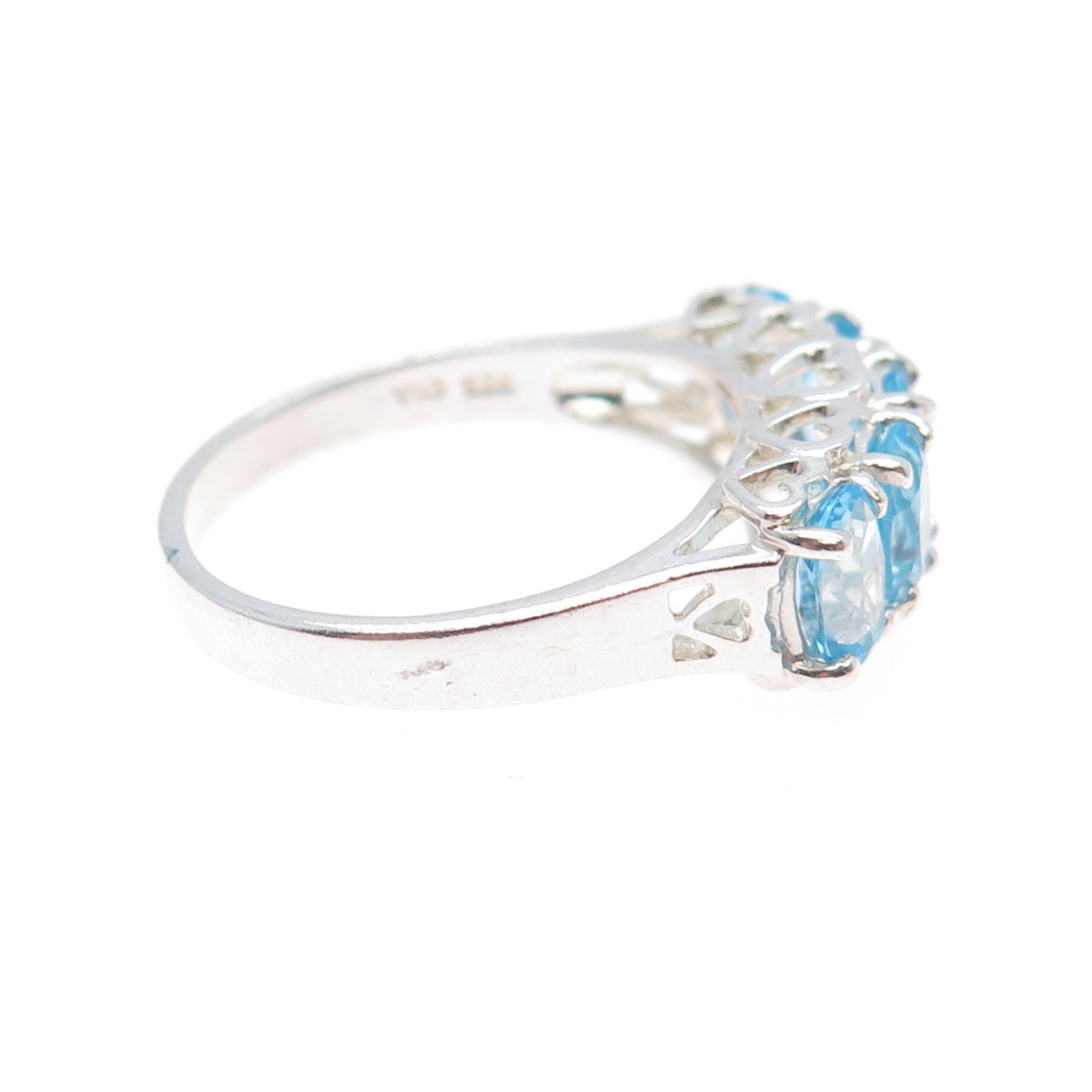 CNA PRANDA 925 Sterling Silver Vintage Real Oval-Cut Blue Topaz Ring Size 8