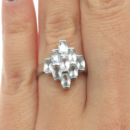 CHAPAL ZENRAY 925 Sterling Silver Real Light Blue Topaz Cluster Ring Size 6.75